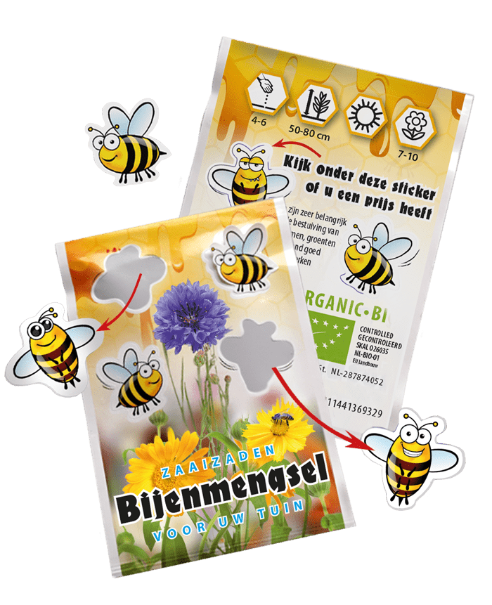 Zadenzakjes in stickerverpakking